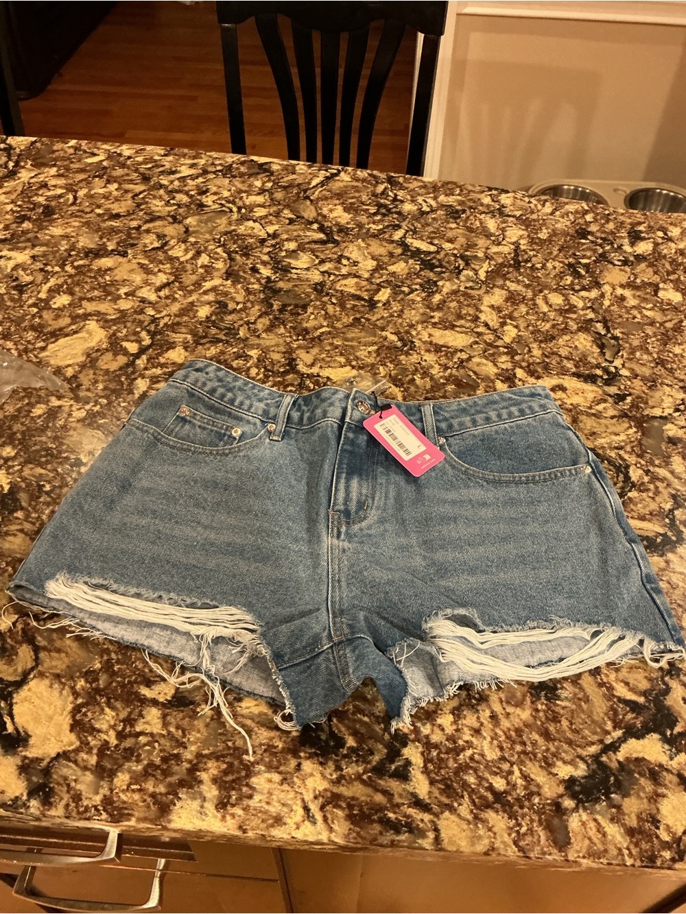 Edikted Mid Rise Distressed Denim Shorts - Picture 3 of 9